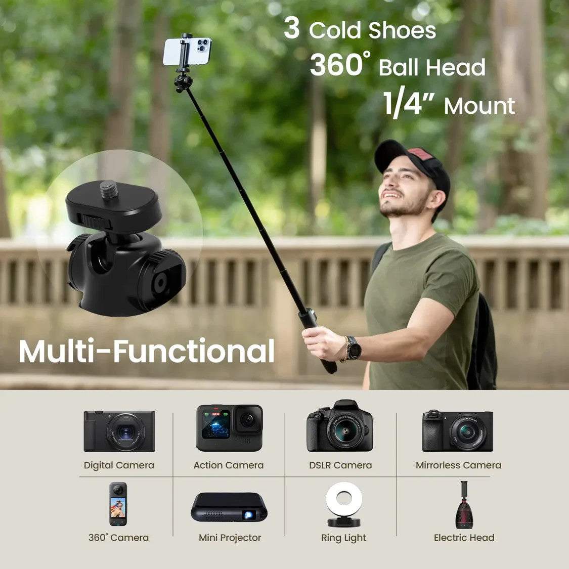KraftGeek Variety Tripod for Phone Camera Pocket Extendable Tripod Legs White
