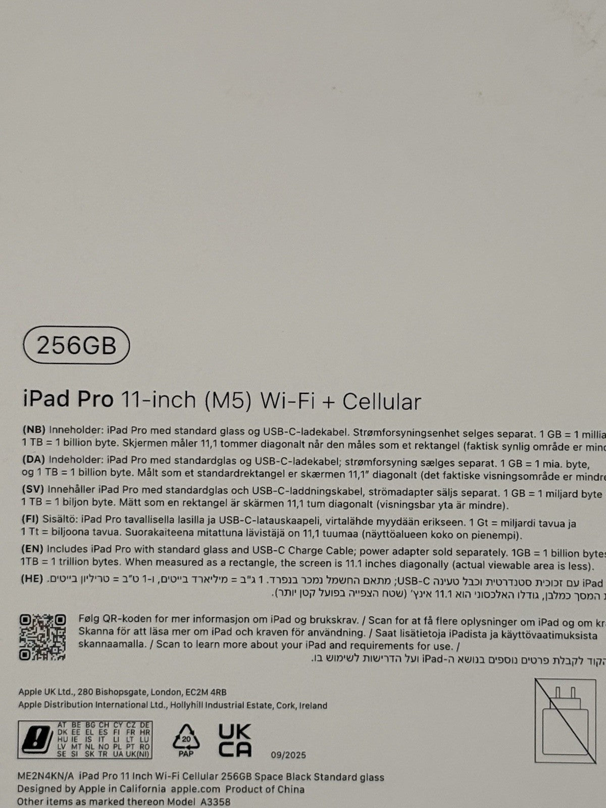 iPad Pro 11" M5 256Gb WiFi & 5G Unlocked Space Black Warranty Boxed