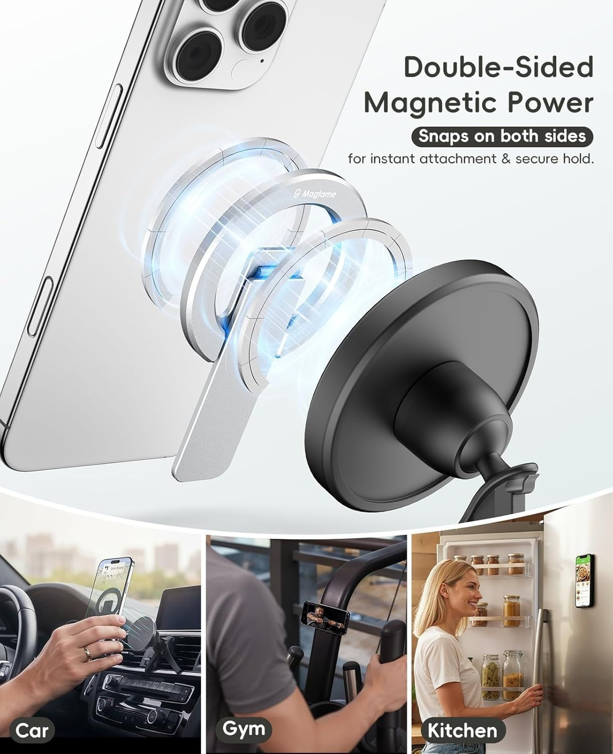 Magtame Magnetic Phone Stand Grip Double Sided Strong Magnetic Holder Silver New