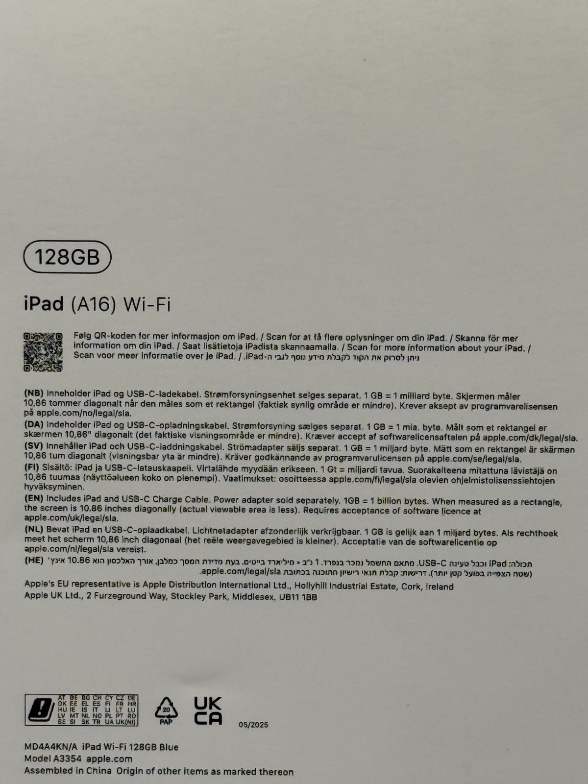 Apple Ipad 11th Generation A16 128GB Wifi Blue Boxed Warranty Excellent