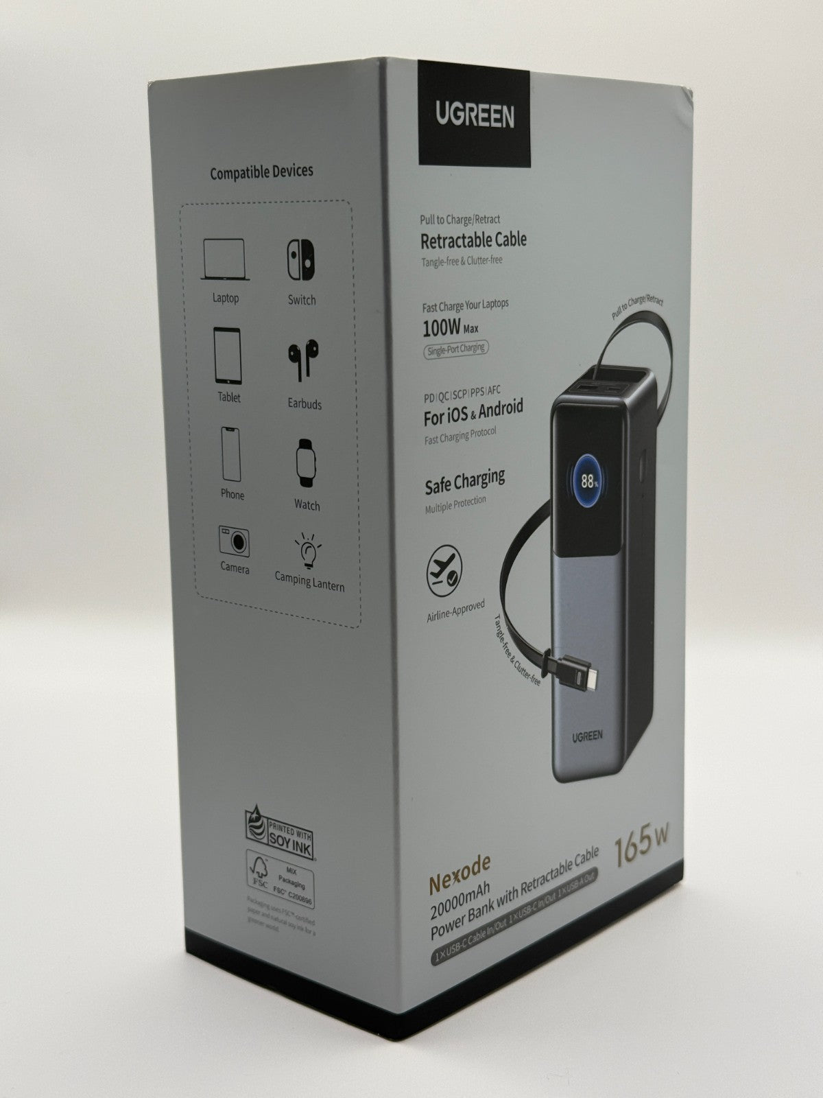 Ugreen nexode 20000 mah 165w Power Bank Retractable Cable New Sealed