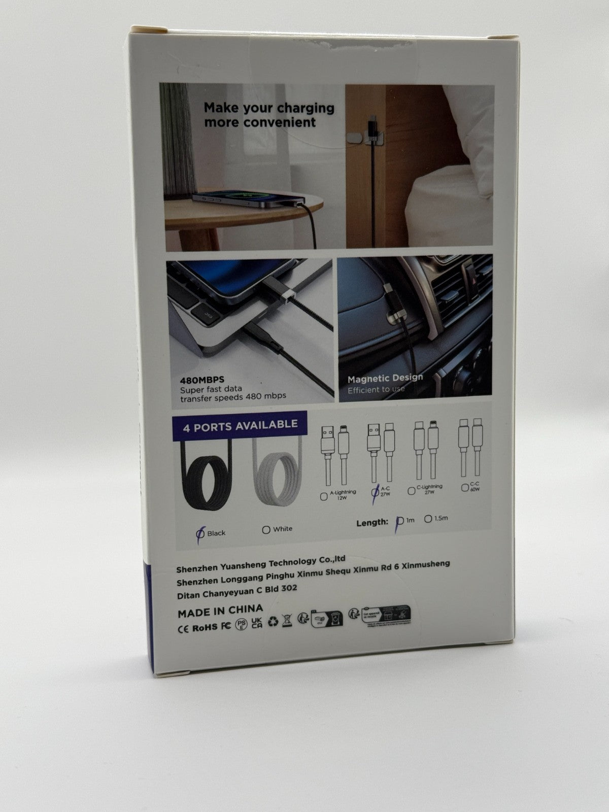Magtame USB A To C Cable Magnetic 3.3 Ft Black 480Mbps 1m 27W New Sealed
