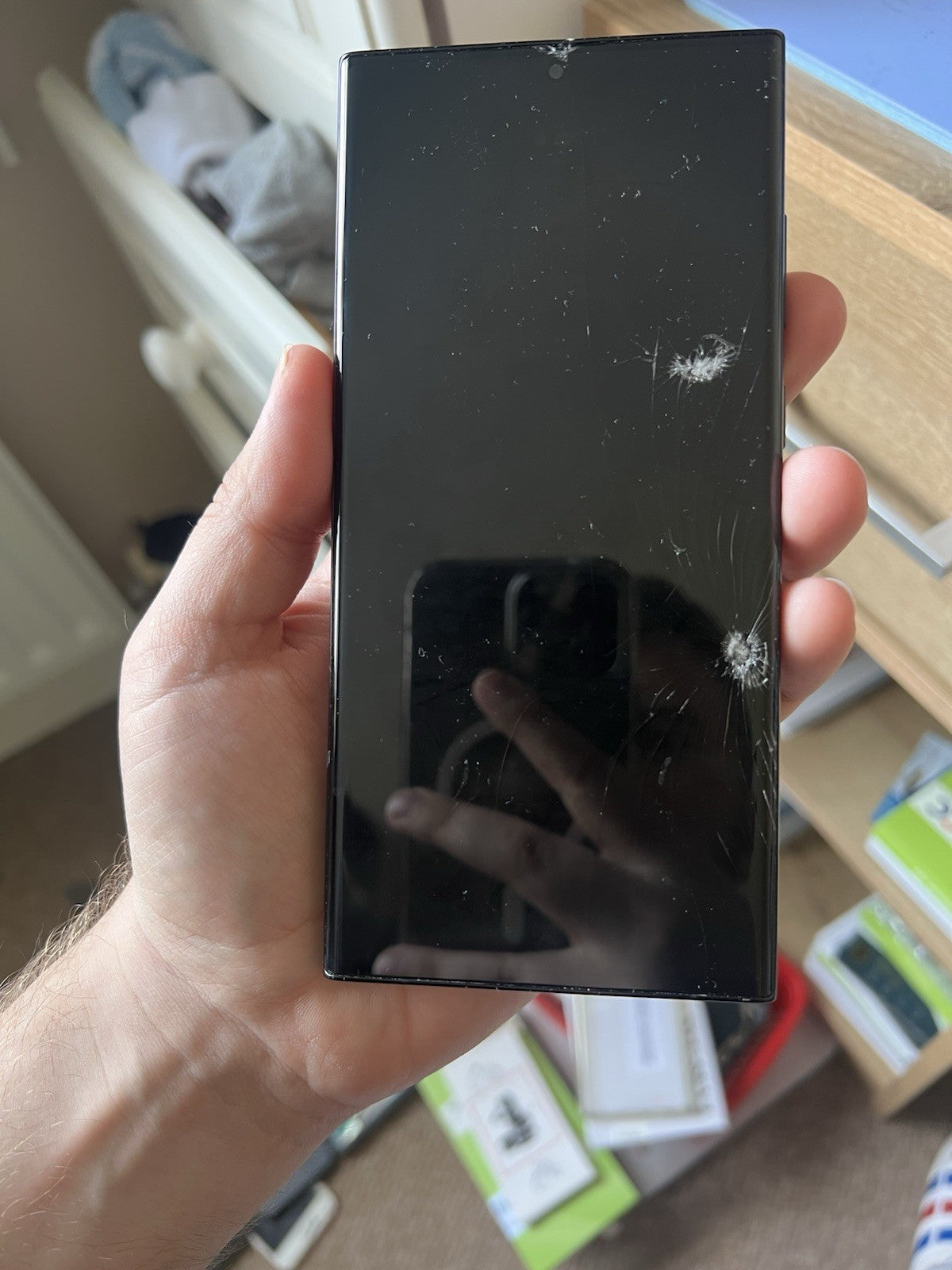 Samsung Galaxy S23 Ultra lcd screen original damaged Green Screen + Frame Black
