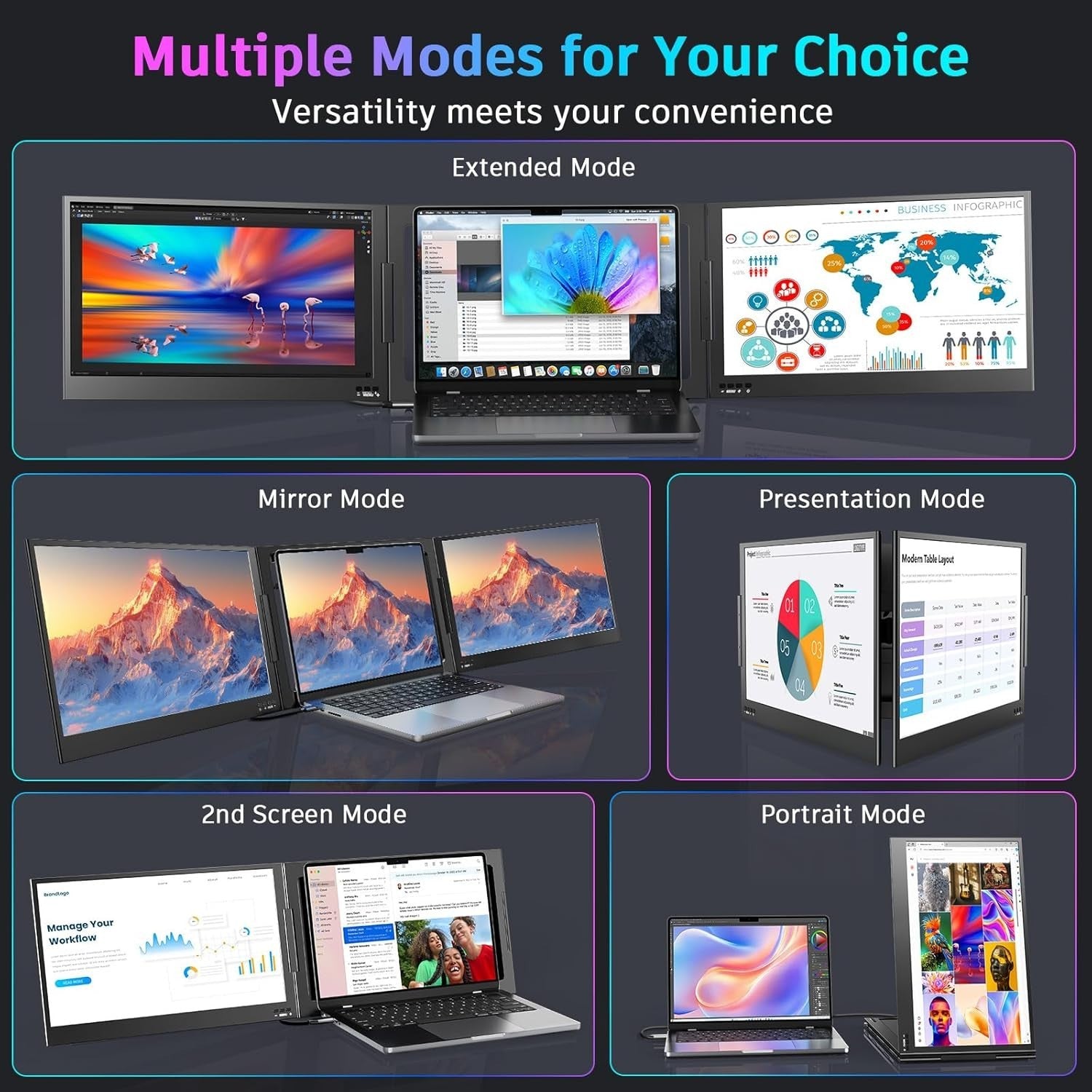 QQH Z80 Portable Dual Monitor Setup For Notebooks Dual 1080P Full HD Ips Led