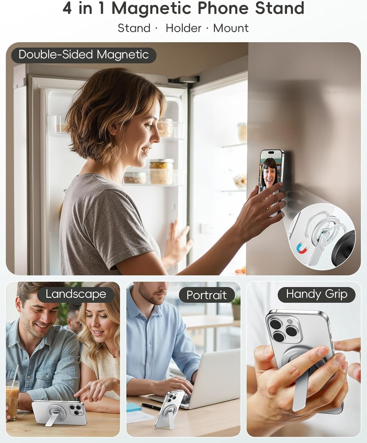 Magtame Magnetic Phone Stand Grip Double Sided Strong Magnetic Holder Silver New