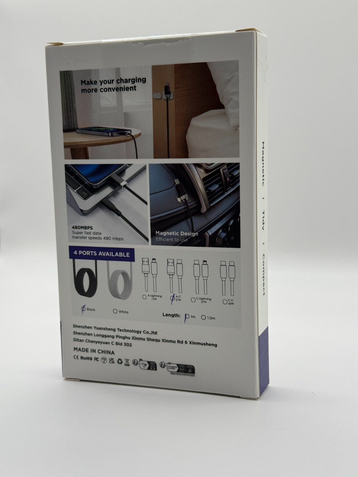 Magtame USB A To C Cable Magnetic 3.3 Ft Black 480Mbps 1m 27W New Sealed