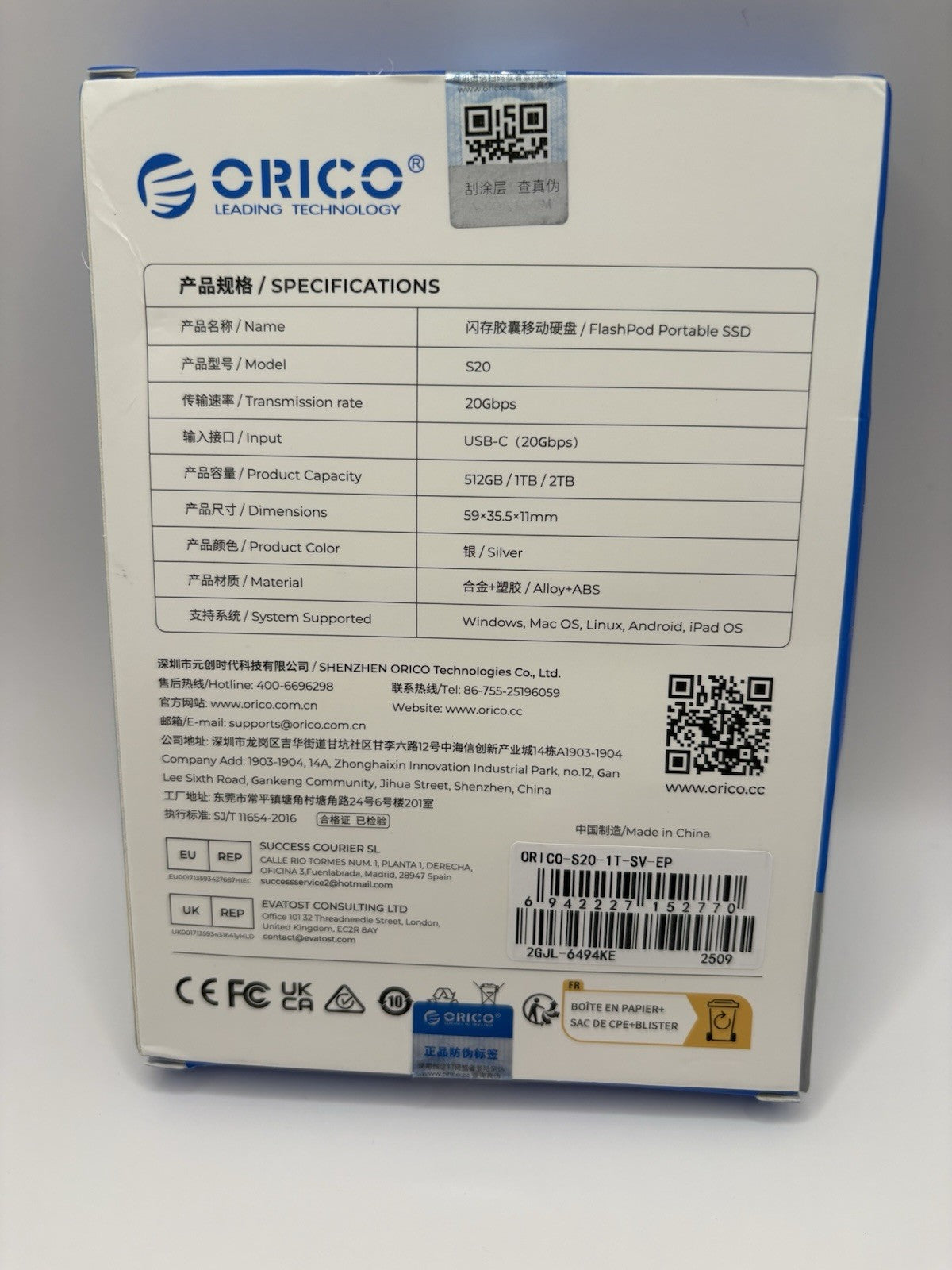 ORICO FlashPod 1TBMagnetic Portable SSD Up to 2000MB/s iPhone Tablet Laptop
