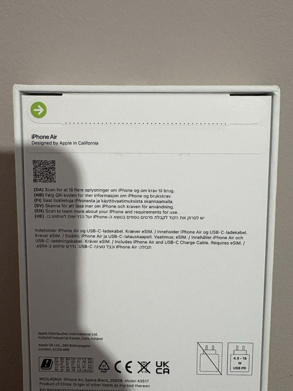 Apple iPhone Air 6.5'' 5G 256GB (PP148) Unlocked Space Black New Sealed