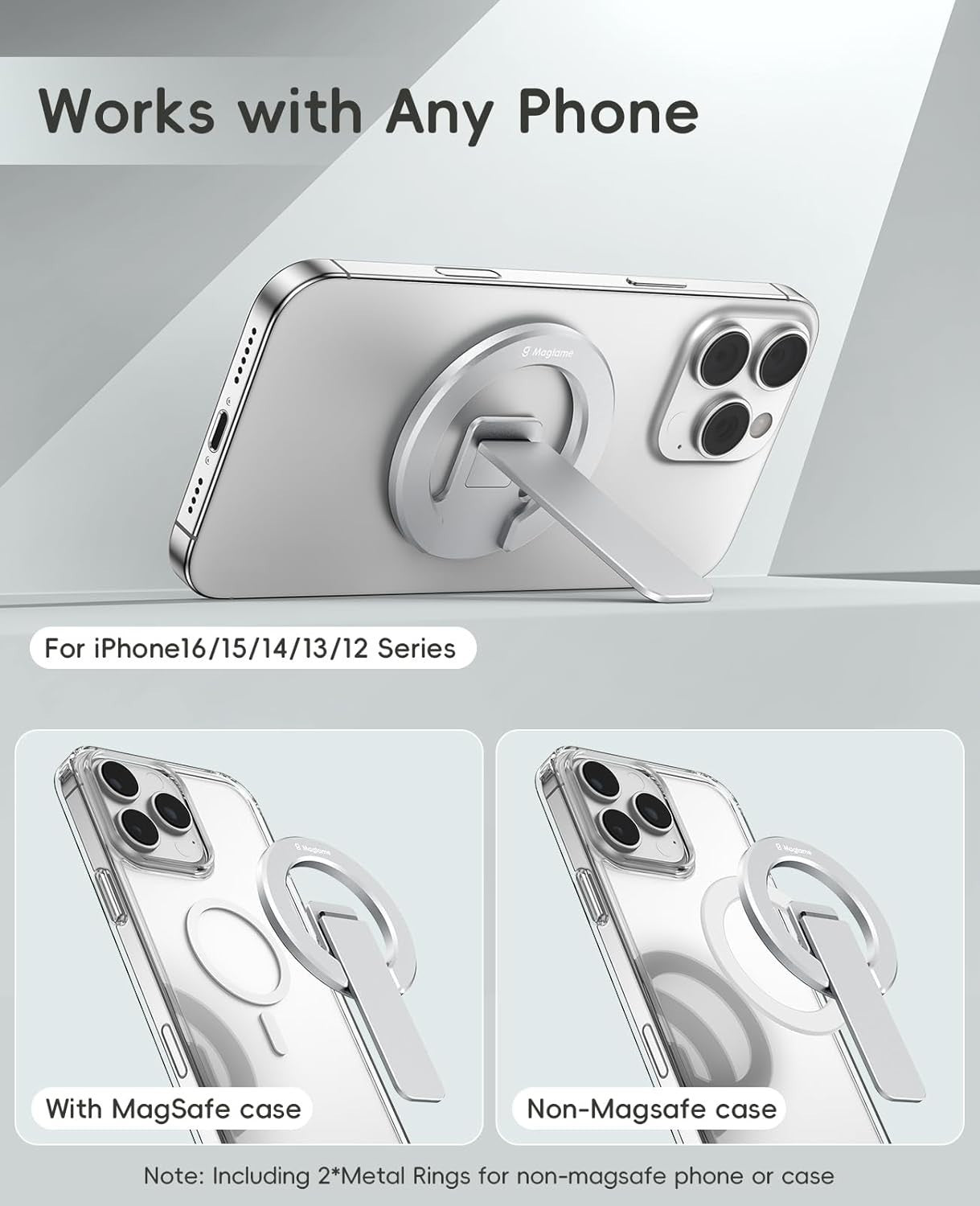 Magtame Magnetic Phone Stand Grip Double Sided Strong Magnetic Holder Silver New