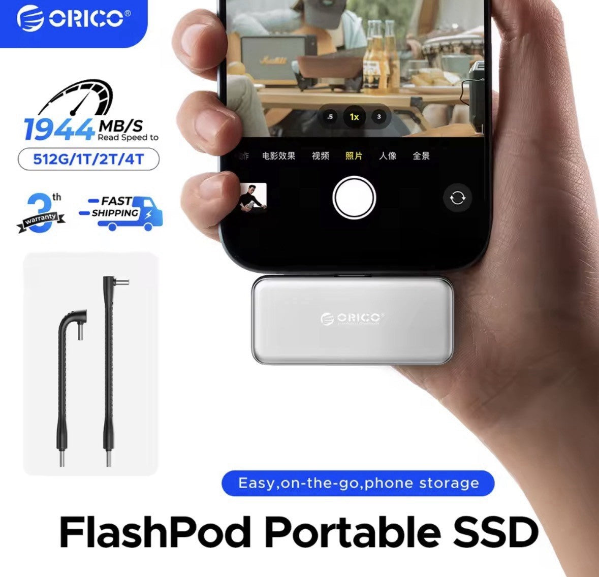 ORICO FlashPod 1TBMagnetic Portable SSD Up to 2000MB/s iPhone Tablet Laptop