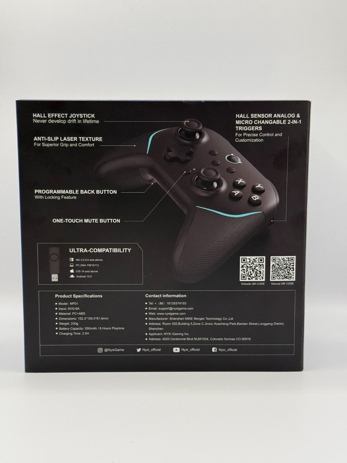 NYXI Master P1 Wireless PC Controller Black RGB Hall Effect Zero Drift Wireless
