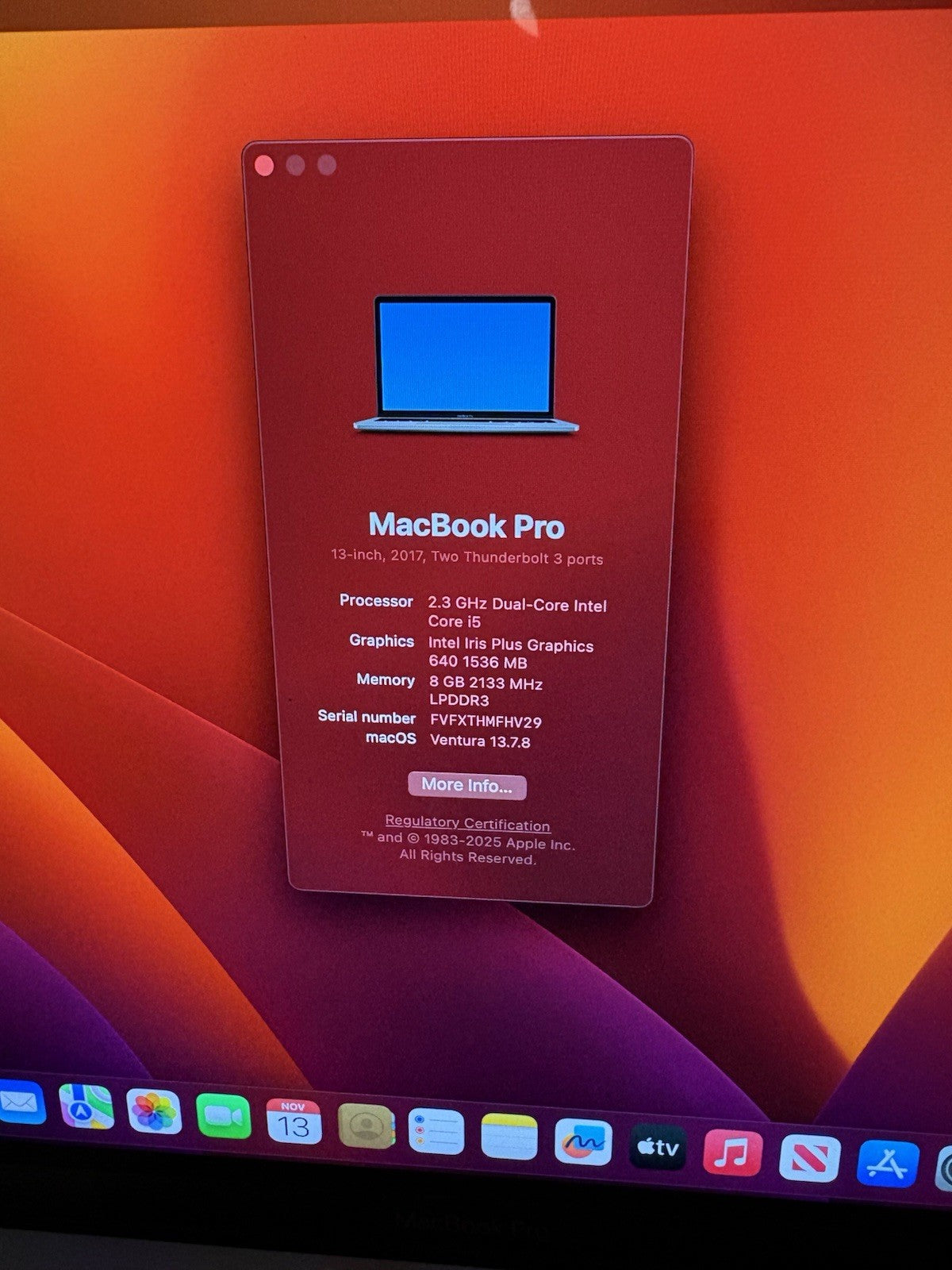 Apple MacBook Pro Retina 13.3" 2017 (P160) 256GB SSD 8GB Ram 2.3GHz Core i5 Grey