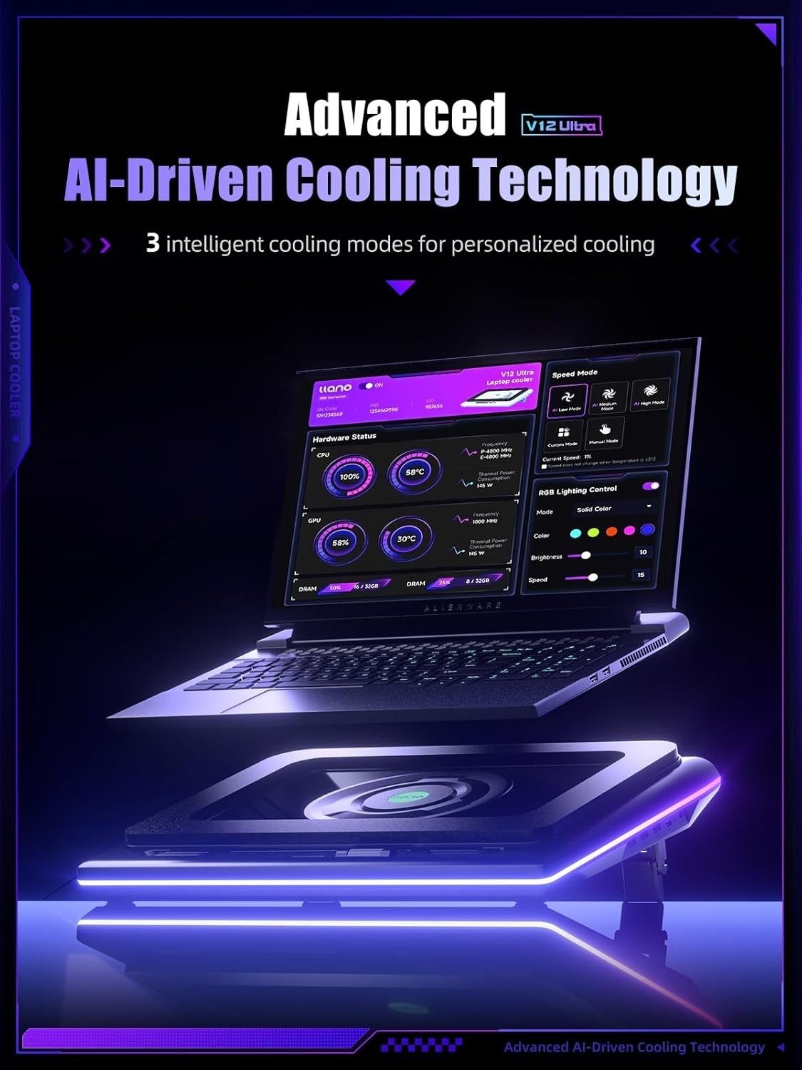 llano V12 Ultra Laptop Cooling Intelligent Software Control RGB Open Never Used