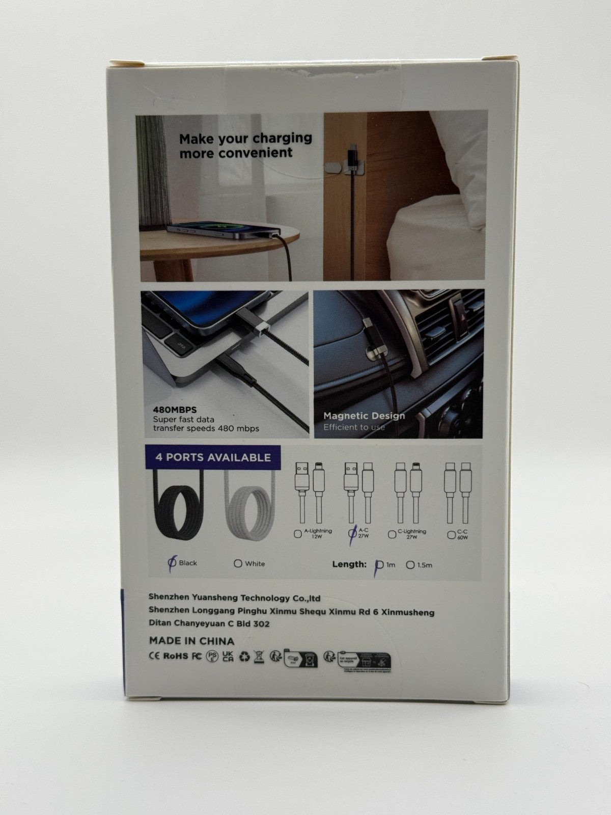 Magtame USB A To C Cable Magnetic 3.3 Ft Black 480Mbps 1m 27W New Sealed