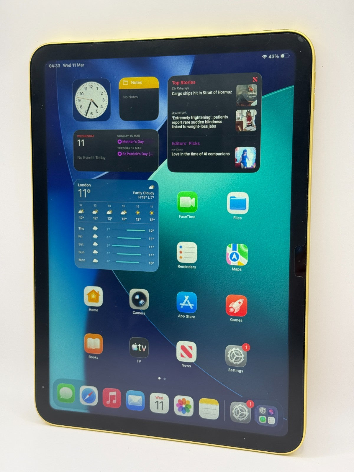 Apple Ipad 10th Generation 64GB Wi-Fi 10.9in Yellow Excellent Condition