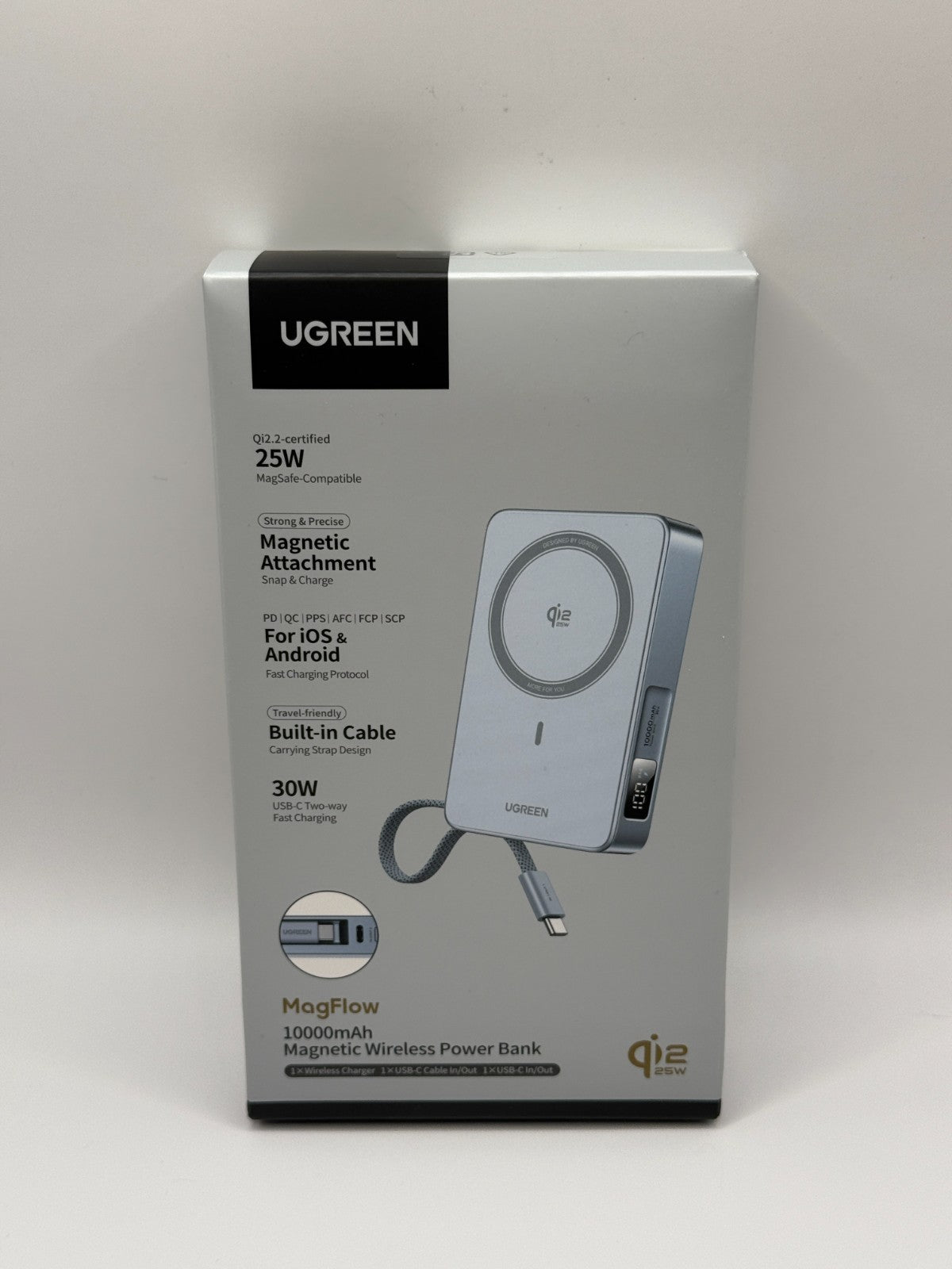 Ugreen MagFlow For MagSafe Power Bank Qi2 25W Wireless Fast Charging 10000mAh