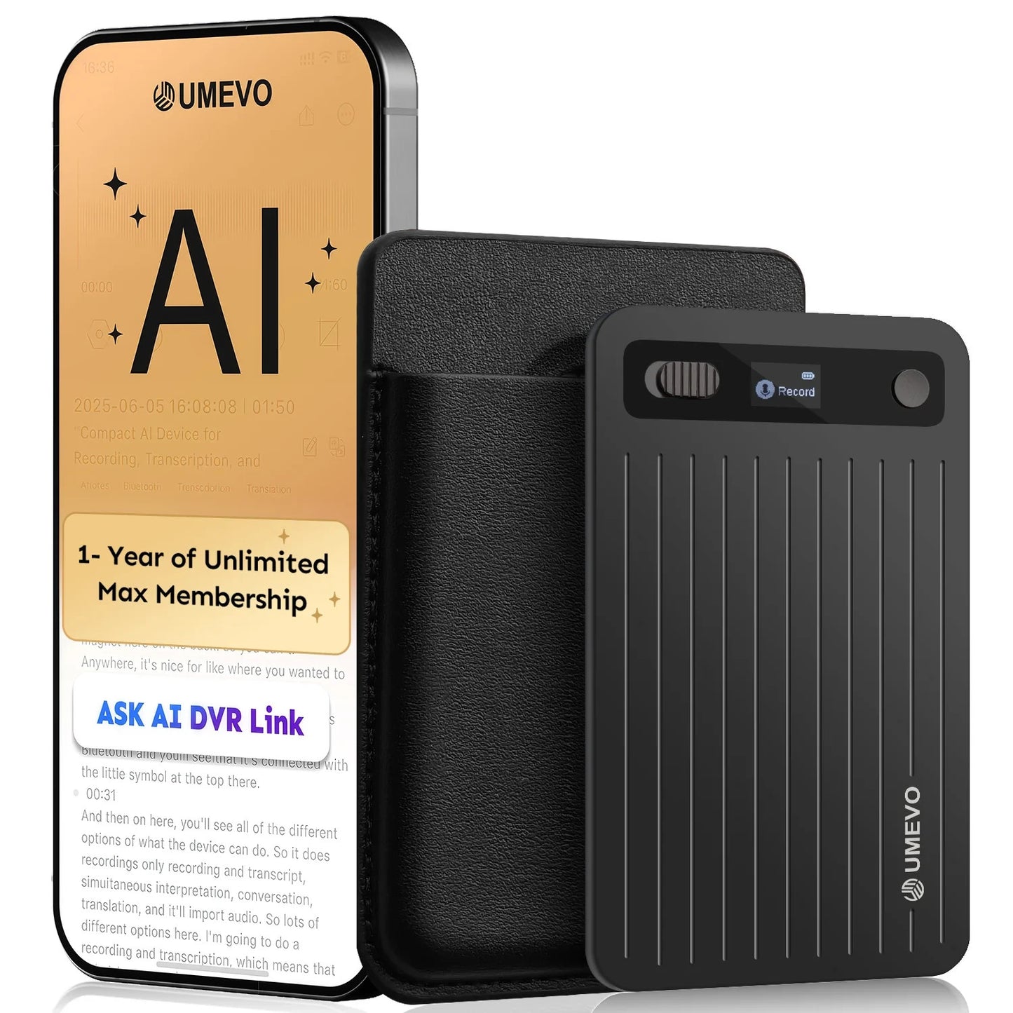 Umevo Note Plus Magnetic AI Powered Voice Recorder Opened Never Used Rose Gold