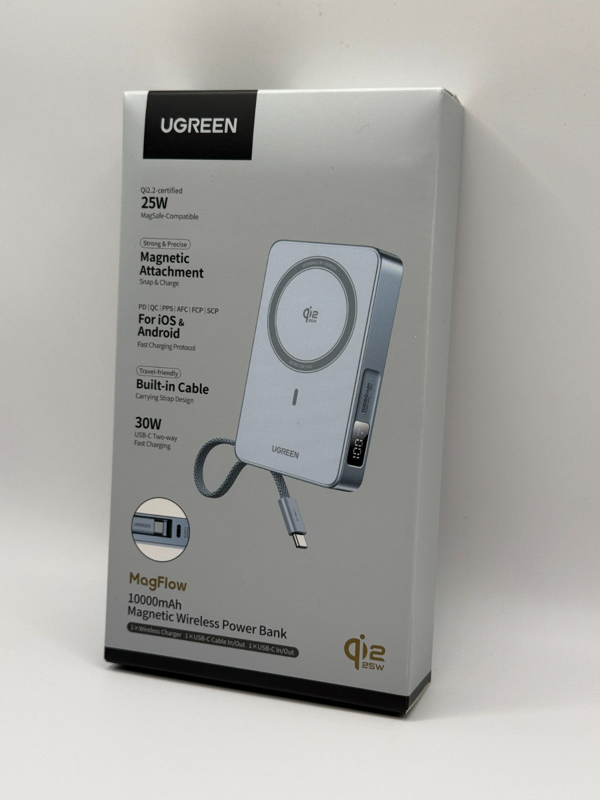 Ugreen MagFlow For MagSafe Power Bank Qi2 25W Wireless Fast Charging 10000mAh
