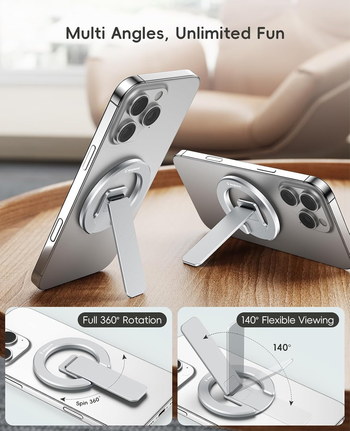 Magtame Magnetic Phone Stand Grip Double Sided Strong Magnetic Holder Silver New