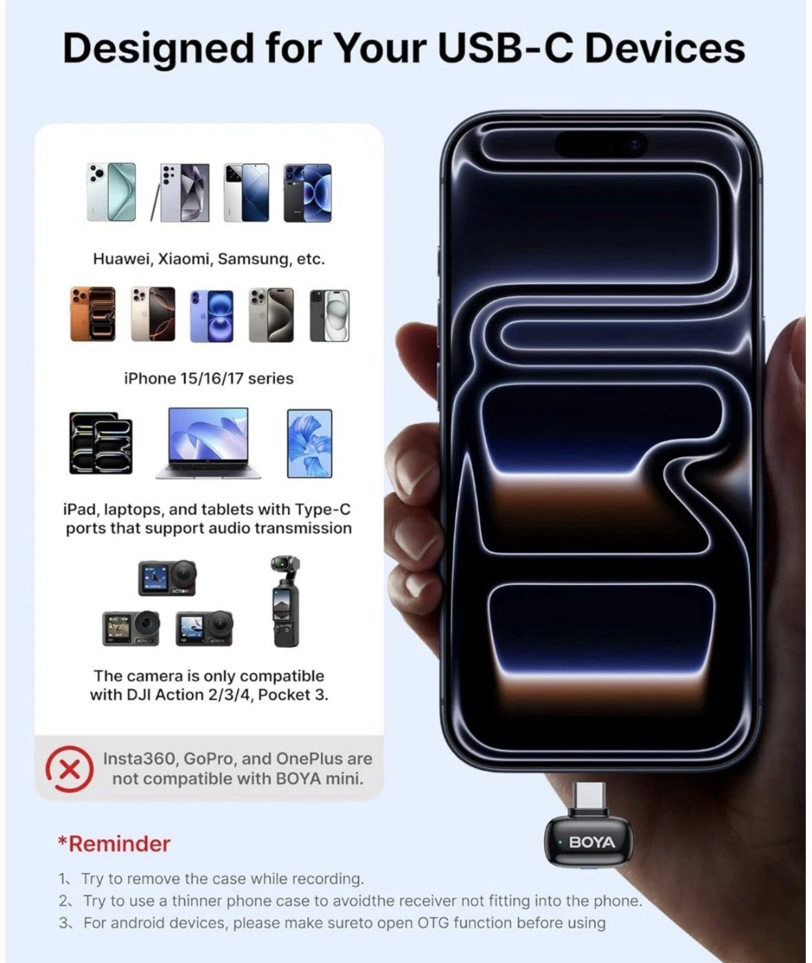 BOYA Mini 2 C-Type 30H Microphone for iPhone 15/16/17 + Android - Black Boxed