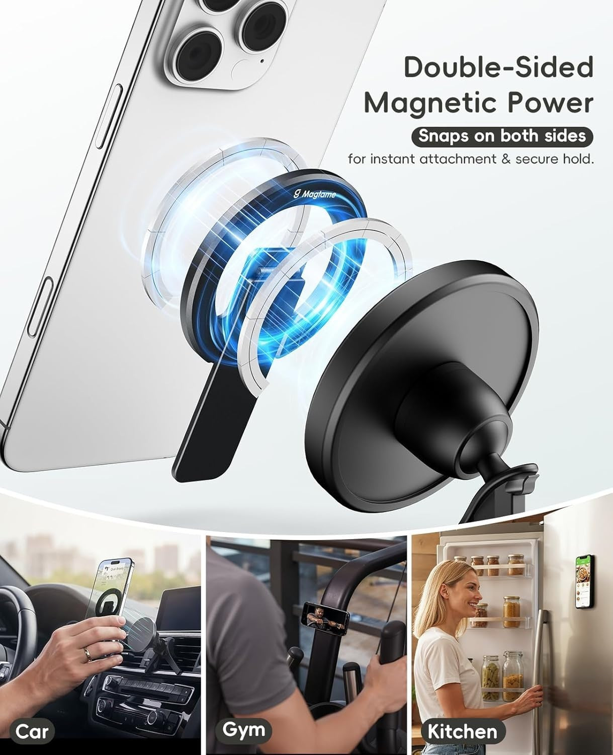 Magtame Magnetic Phone Stand Grip Double Sided Strong Magnetic Holder Black New