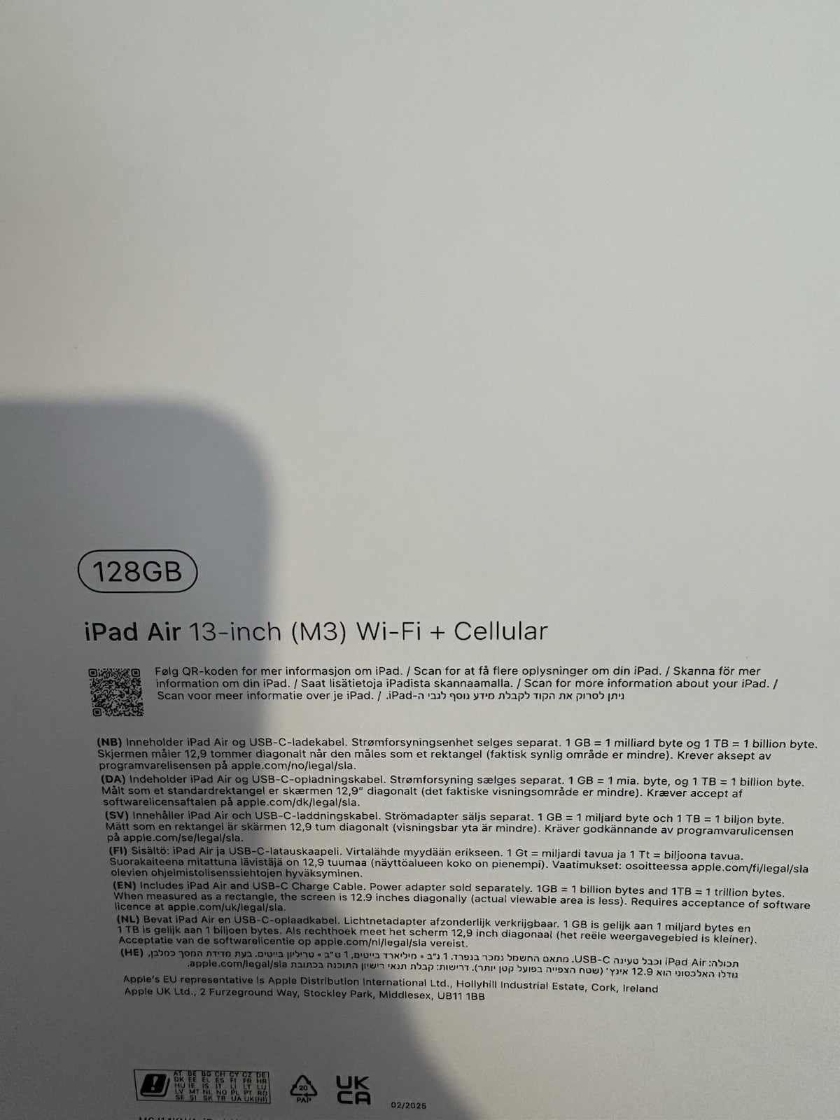 Apple iPad Air 13 inch M3 128GB (C234) Wifi & 5G  Space Grey Boxed Warranty