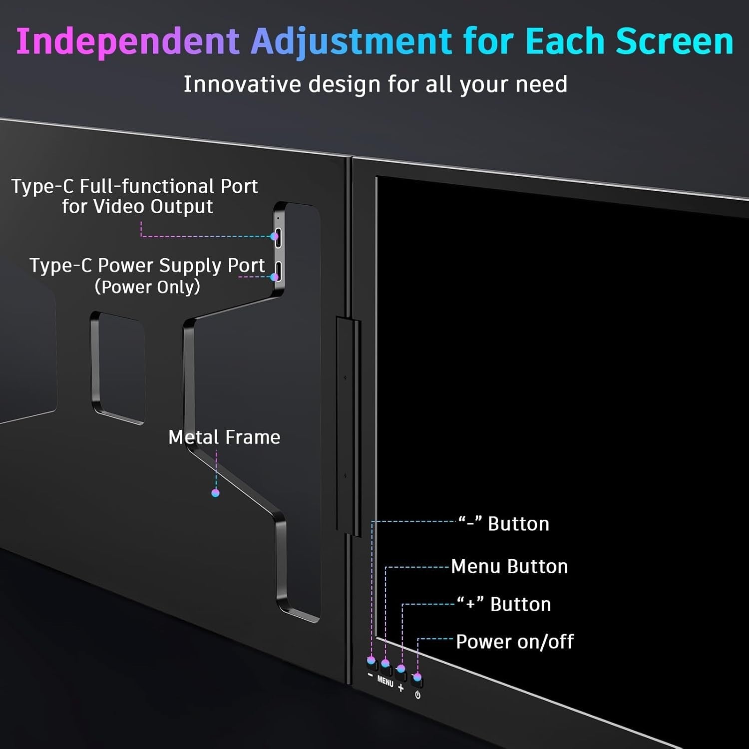 QQH Z80 Portable Dual Monitor Setup For Notebooks Dual 1080P Full HD Ips Led