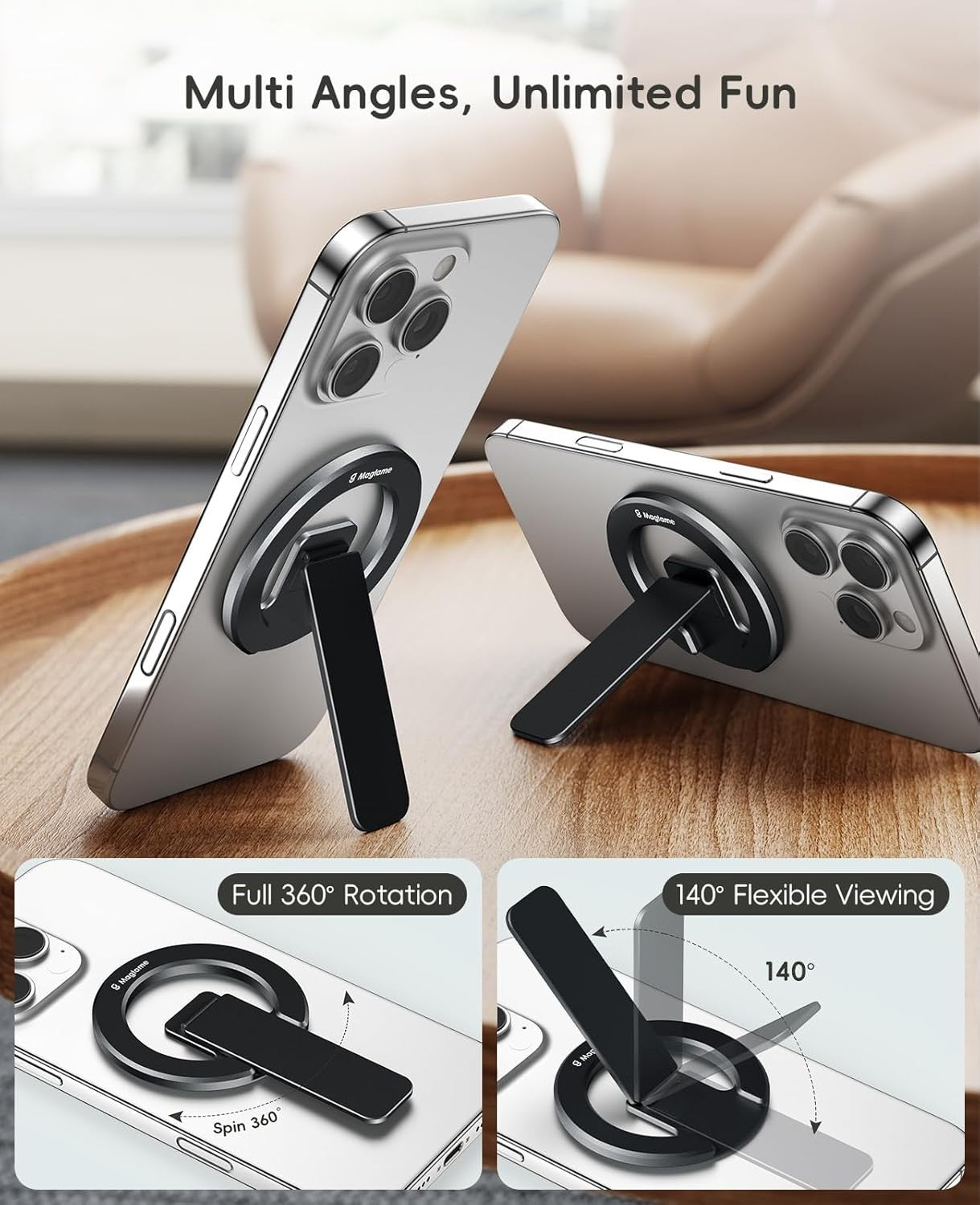 Magtame Magnetic Phone Stand Grip Double Sided Strong Magnetic Holder Black New