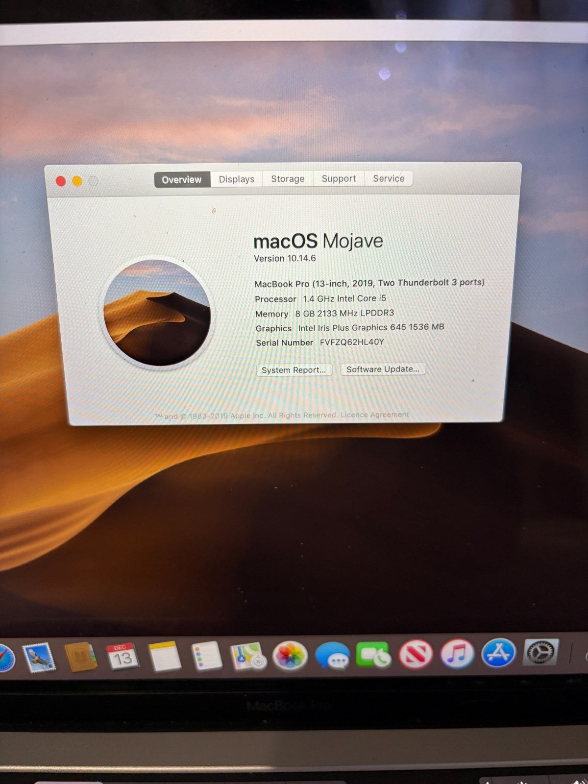 Apple MacBook Pro Retina 13.3" 2019 128GB SSD 8GB Ram 1.4GHz Core i5 Grey