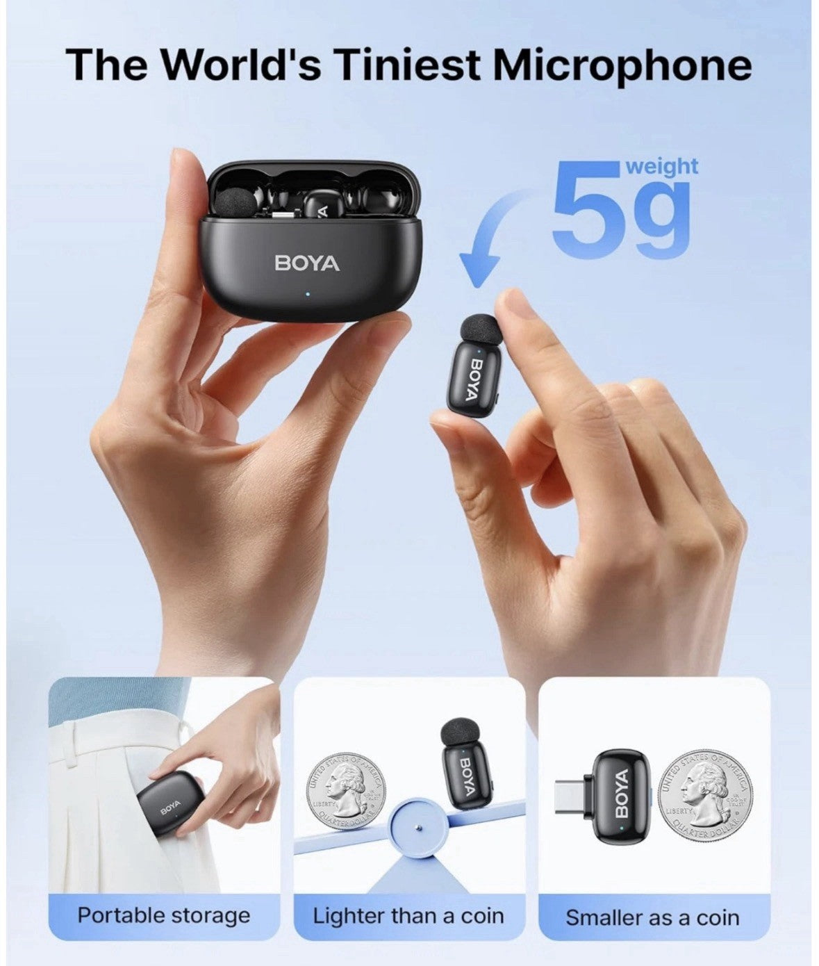 BOYA Mini 2 C-Type 30H Microphone for iPhone 15/16/17 + Android - Black Boxed