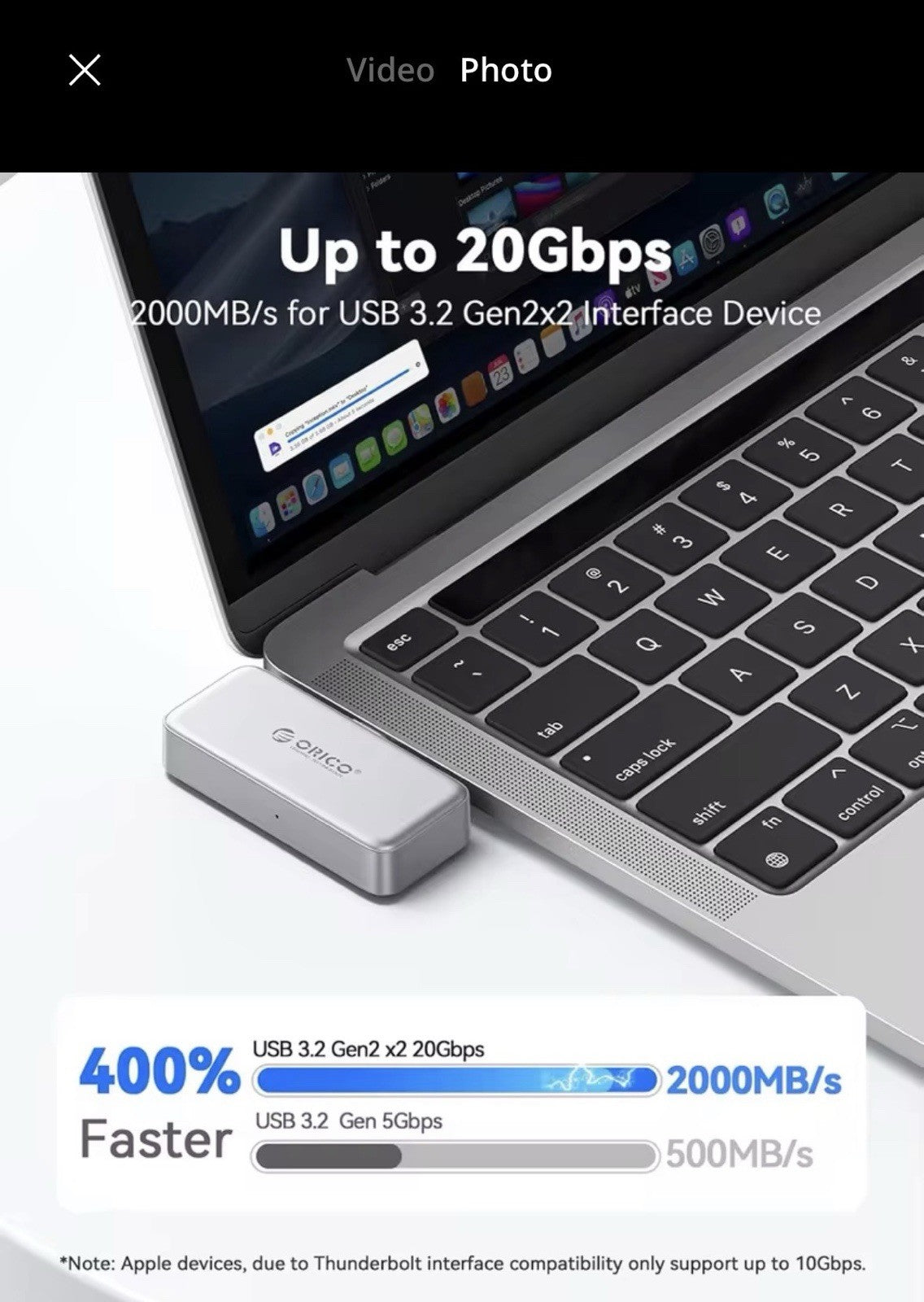 ORICO FlashPod 1TBMagnetic Portable SSD Up to 2000MB/s iPhone Tablet Laptop