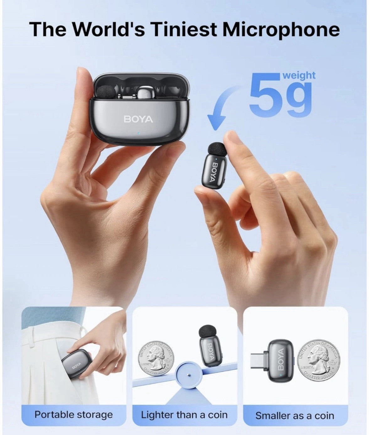 BOYA Mini 2 C-Type 30H Microphone for iPhone 15/16/17 + Android - Space Grey