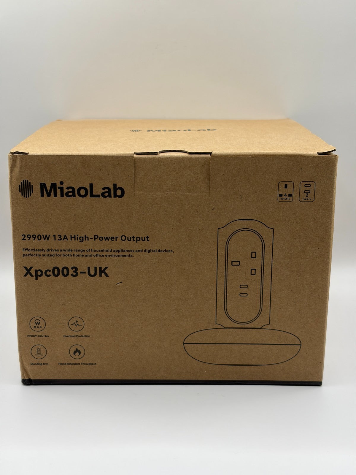 MiaoLab XPC003-UK Tower Power Strip with 3 AC & 2 USB-C 30W 2990W Brand New