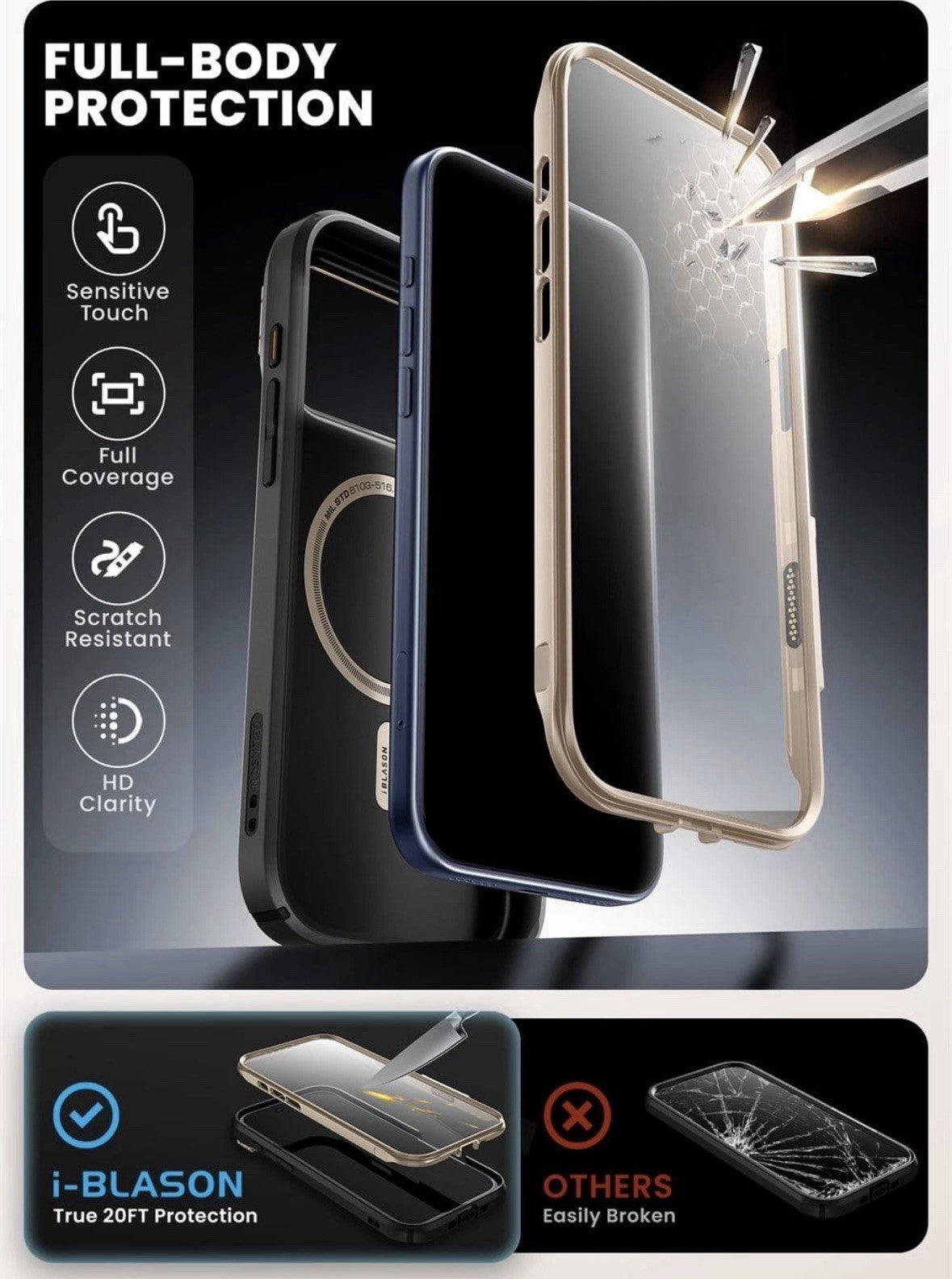 i-Blason Premium Wireless Case iPhone 17 Pro Max Full-Body Shockproof Cover