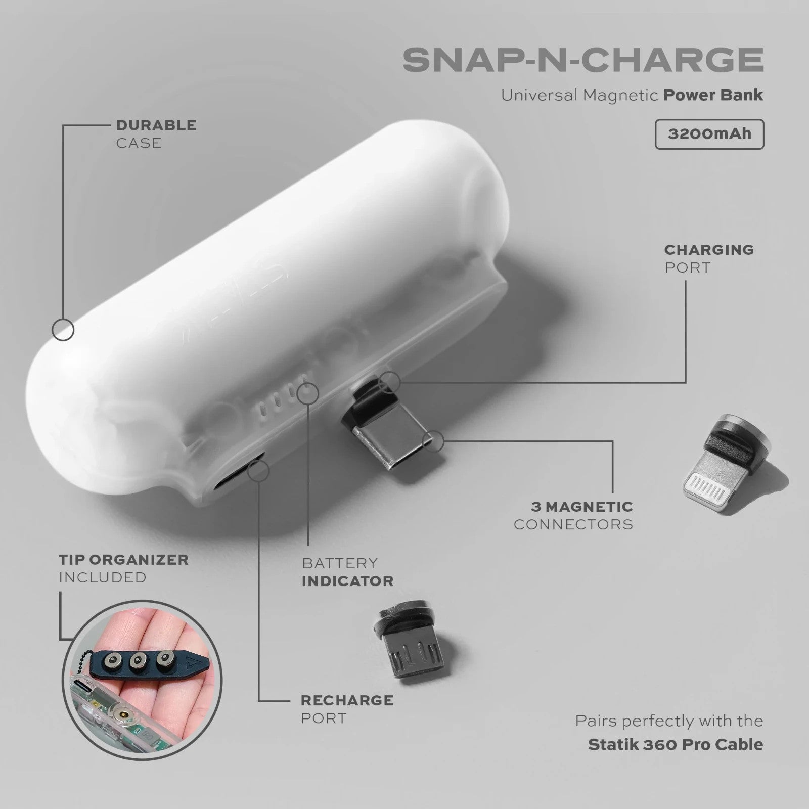 Statik Snap N Charge Compact 3.200Mah Magnetic Power Bank Opened Never Used