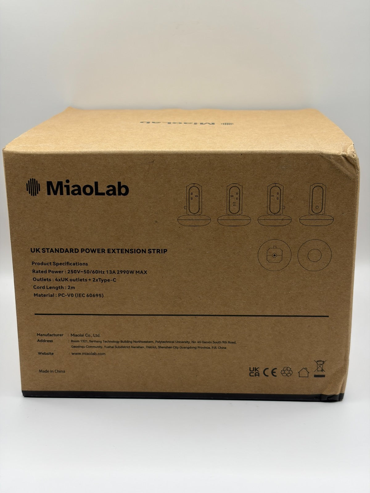 MiaoLab XPC003-UK Tower Power Strip with 3 AC & 2 USB-C 30W 2990W Brand New