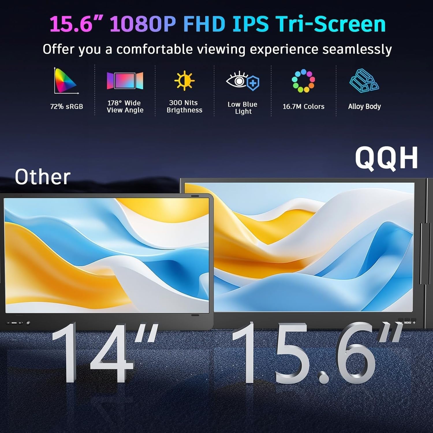QQH Z80 Portable Dual Monitor Setup For Notebooks Dual 1080P Full HD Ips Led