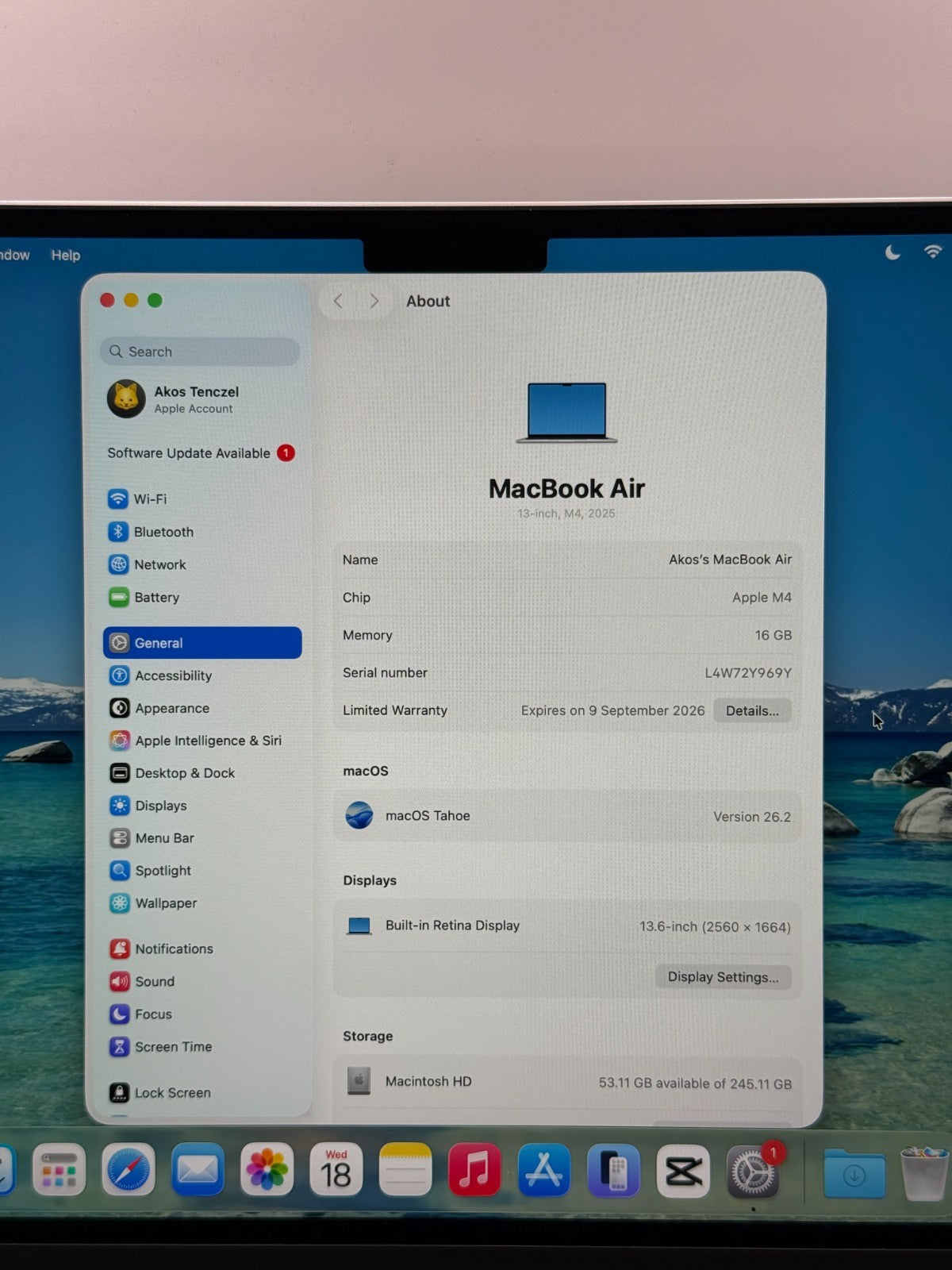 Apple Macbook Air M4 13.6" 2025 16Gb Ram 256Gb Ssd Silver Excellent Condition