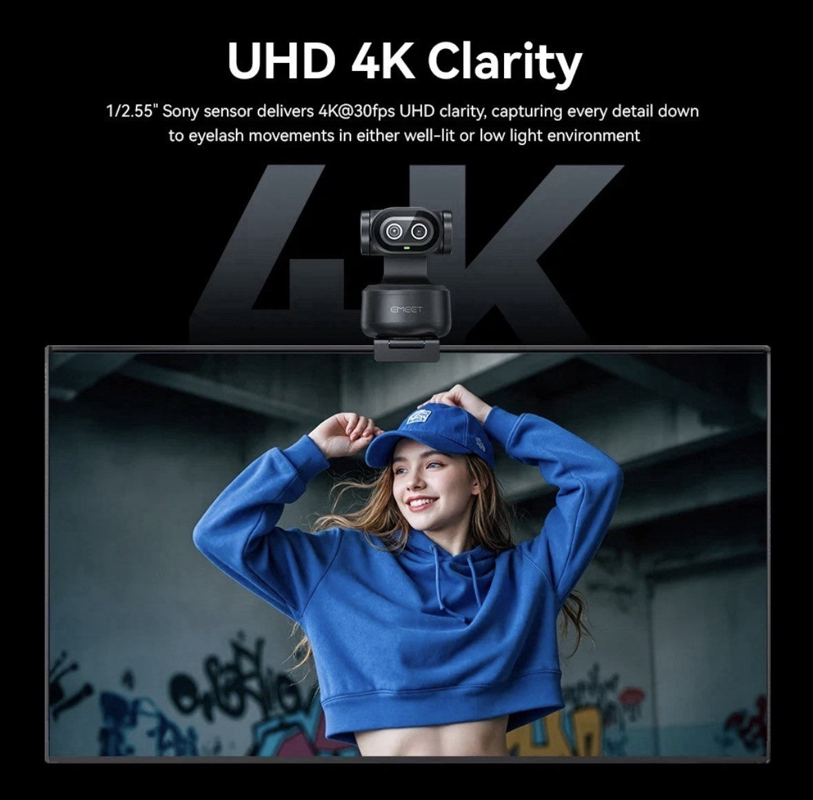 Emeet Pixy with Sony Sensor 4K Dual-Camera AI Tracking Webcam Gesture Control