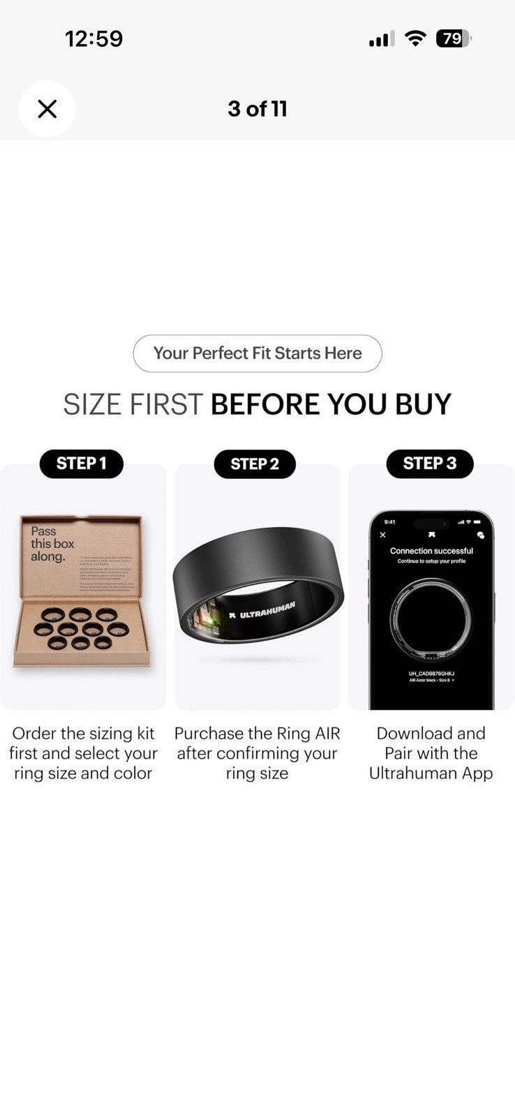 Ultrahuman Ring AIR Sleep and Fitness Tracker Smart Ring Matt Grey Size 10 Boxed