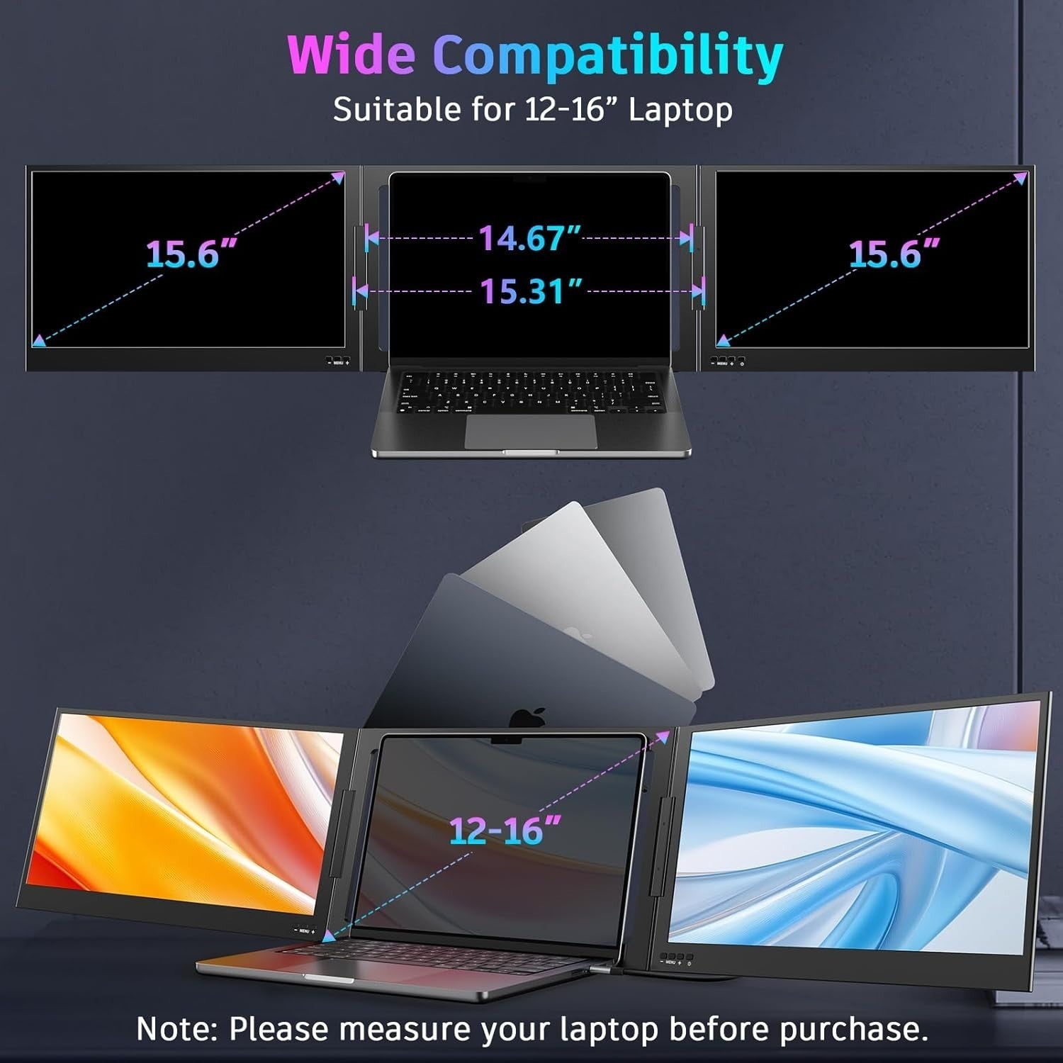 QQH Z80 Portable Dual Monitor Setup For Notebooks Dual 1080P Full HD Ips Led