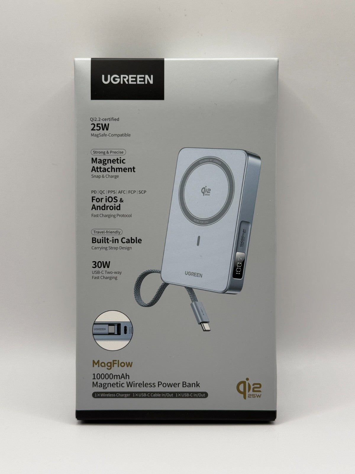 Ugreen MagFlow For MagSafe Power Bank Qi2 25W Wireless Fast Charging 10000mAh