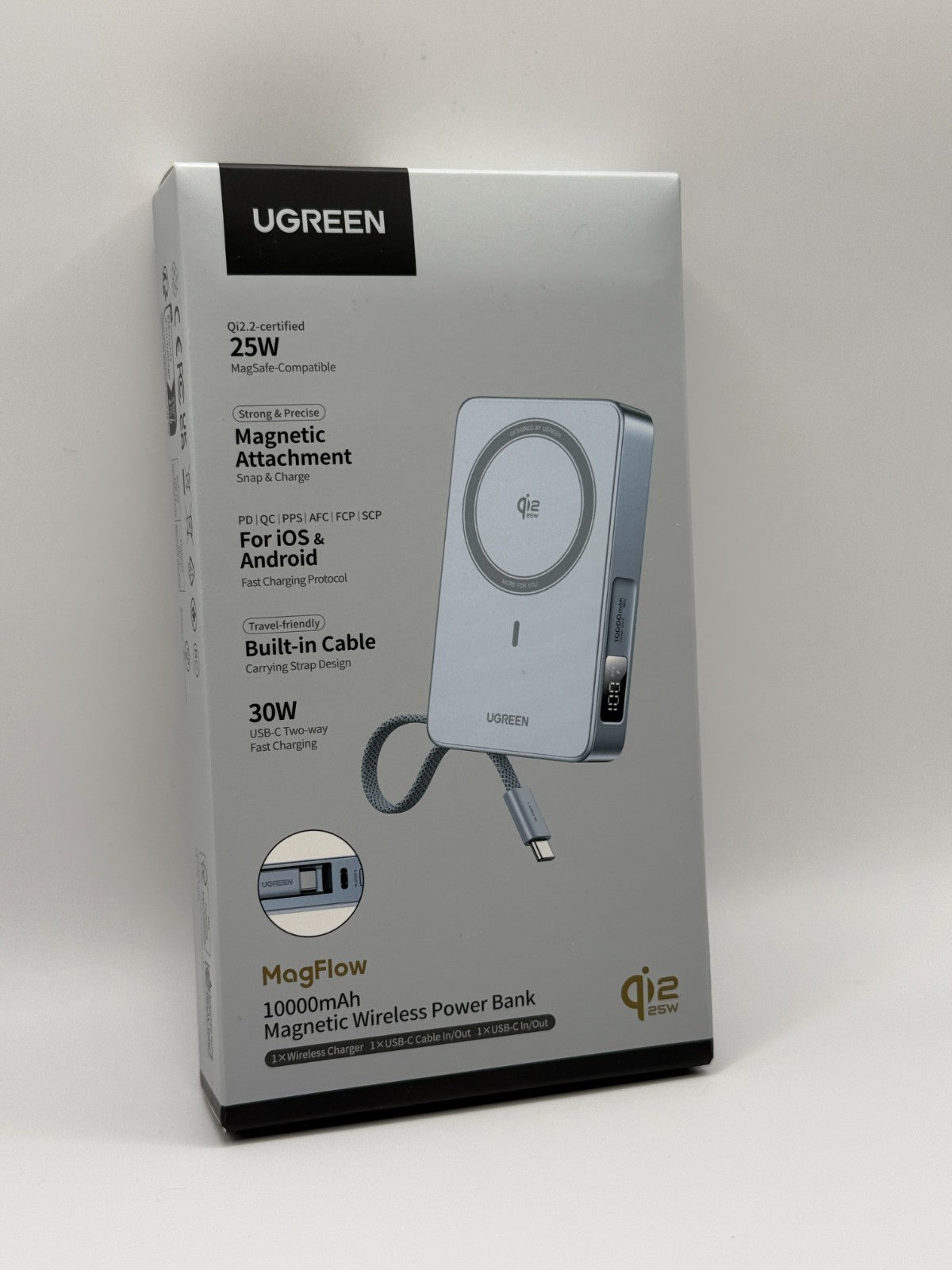 Ugreen MagFlow For MagSafe Power Bank Qi2 25W Wireless Fast Charging 10000mAh