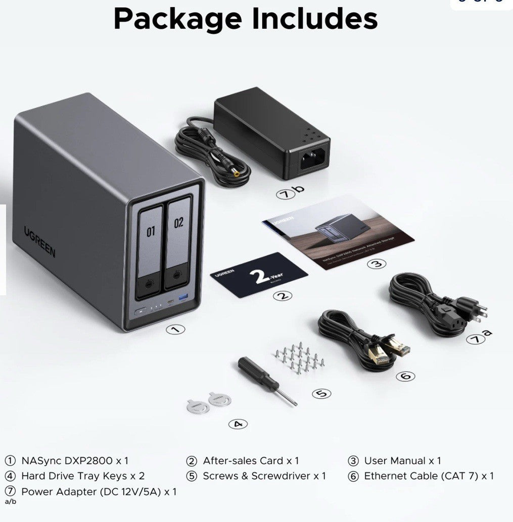 UGREEN NASync DXP2800 (942) 8GB RAM 2 Bay SATA Desktop NAS Expansion Enclosure