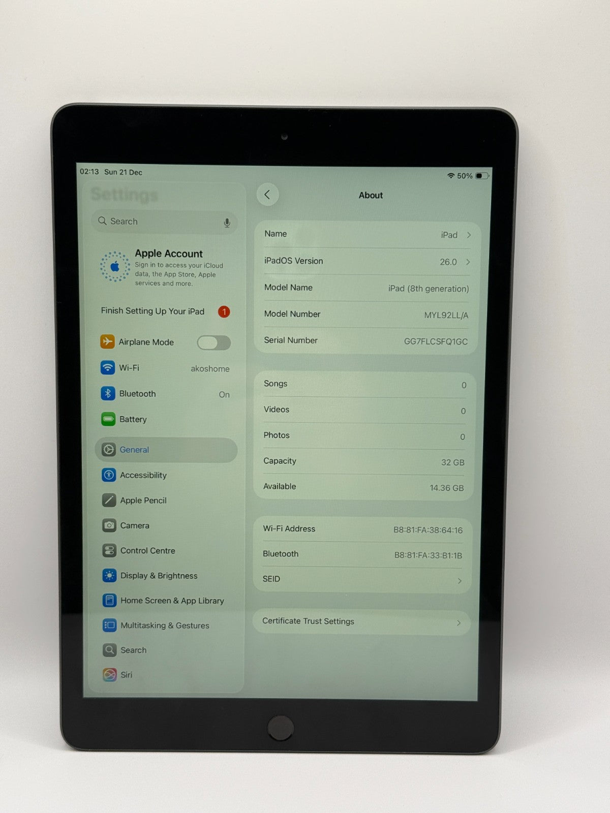 Apple Ipad 8th Gen 2020 10.2" 32GB WiFi Unlocked Space Gray Boxed Warranty