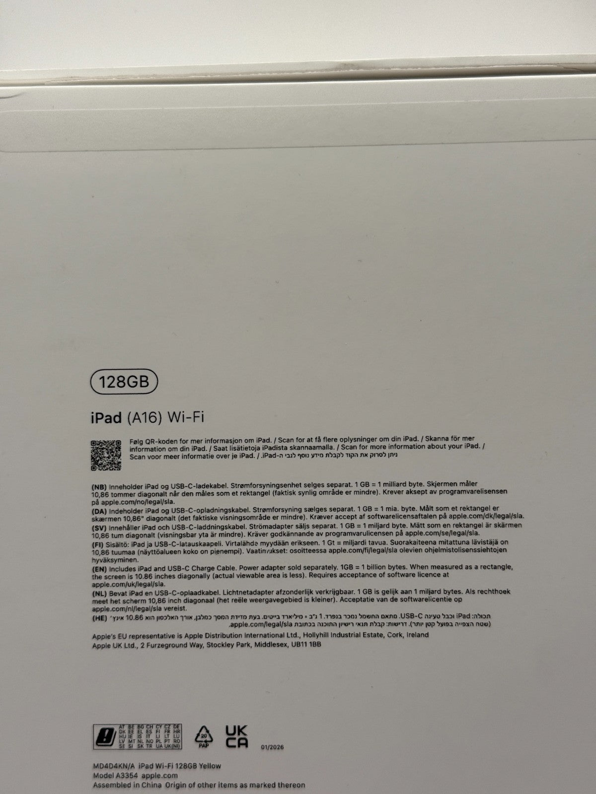 Apple Ipad A16 128GB Wifi 10.9in Yellow Boxed Excellent Condition Warranty