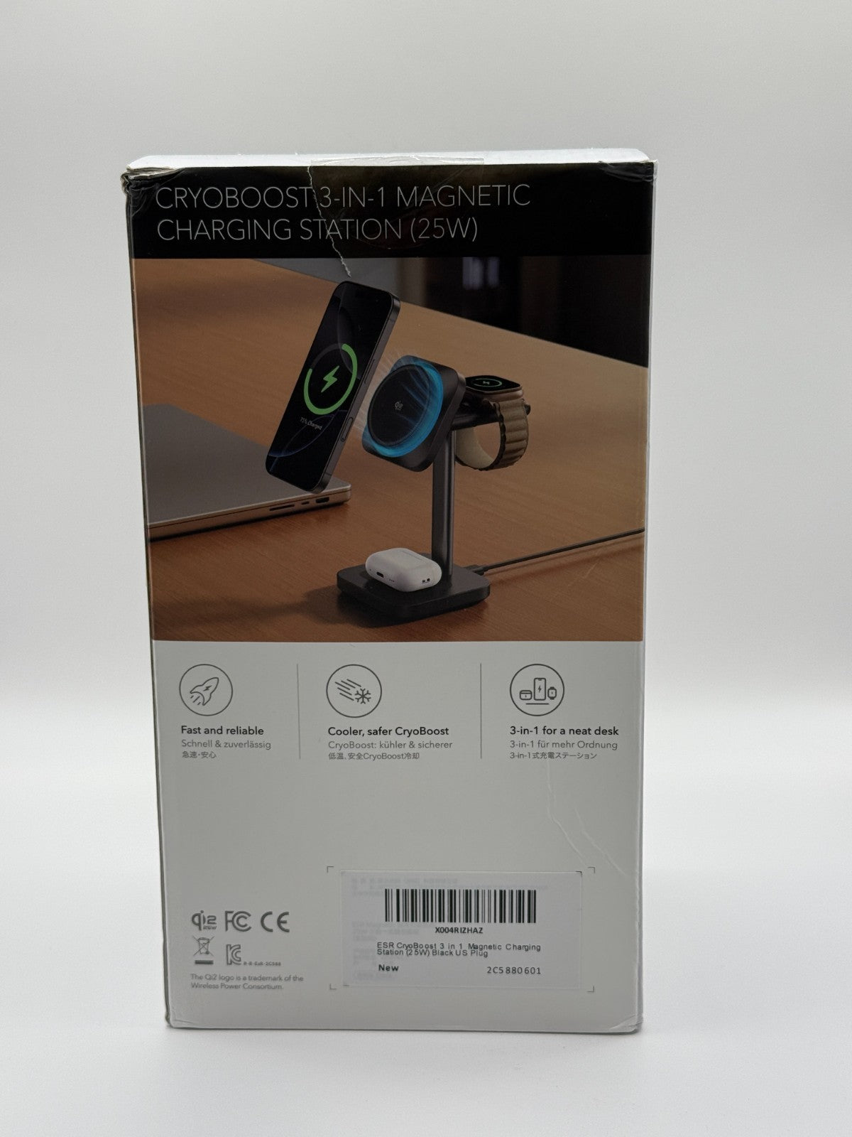 ESR 3 in 1 Wireless Charging Station CryoBoost 25W iPhone Watch AirPods Black