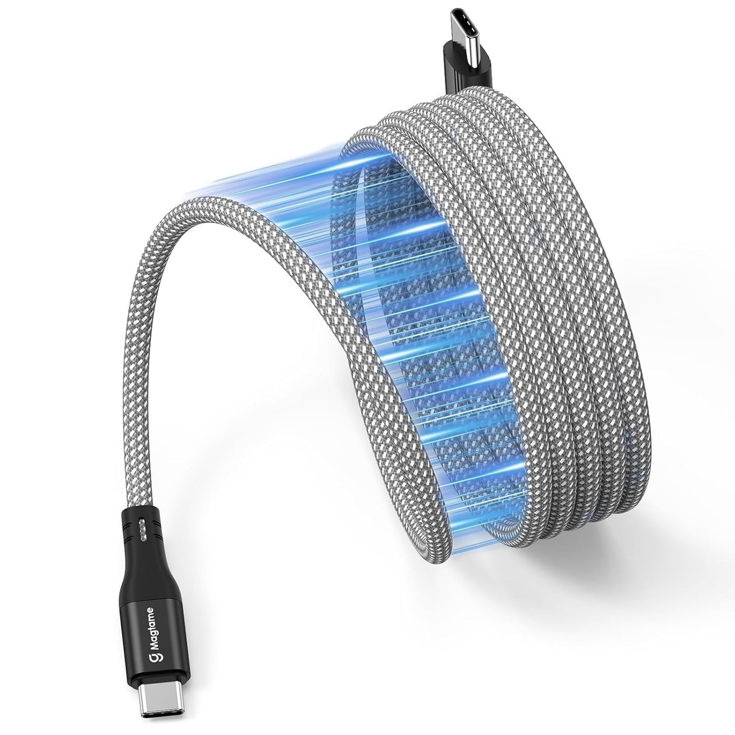 Magtame Magnetic USBC To C Cable Coiled 1.5M Flexible Cord 60W 480Mbps White New