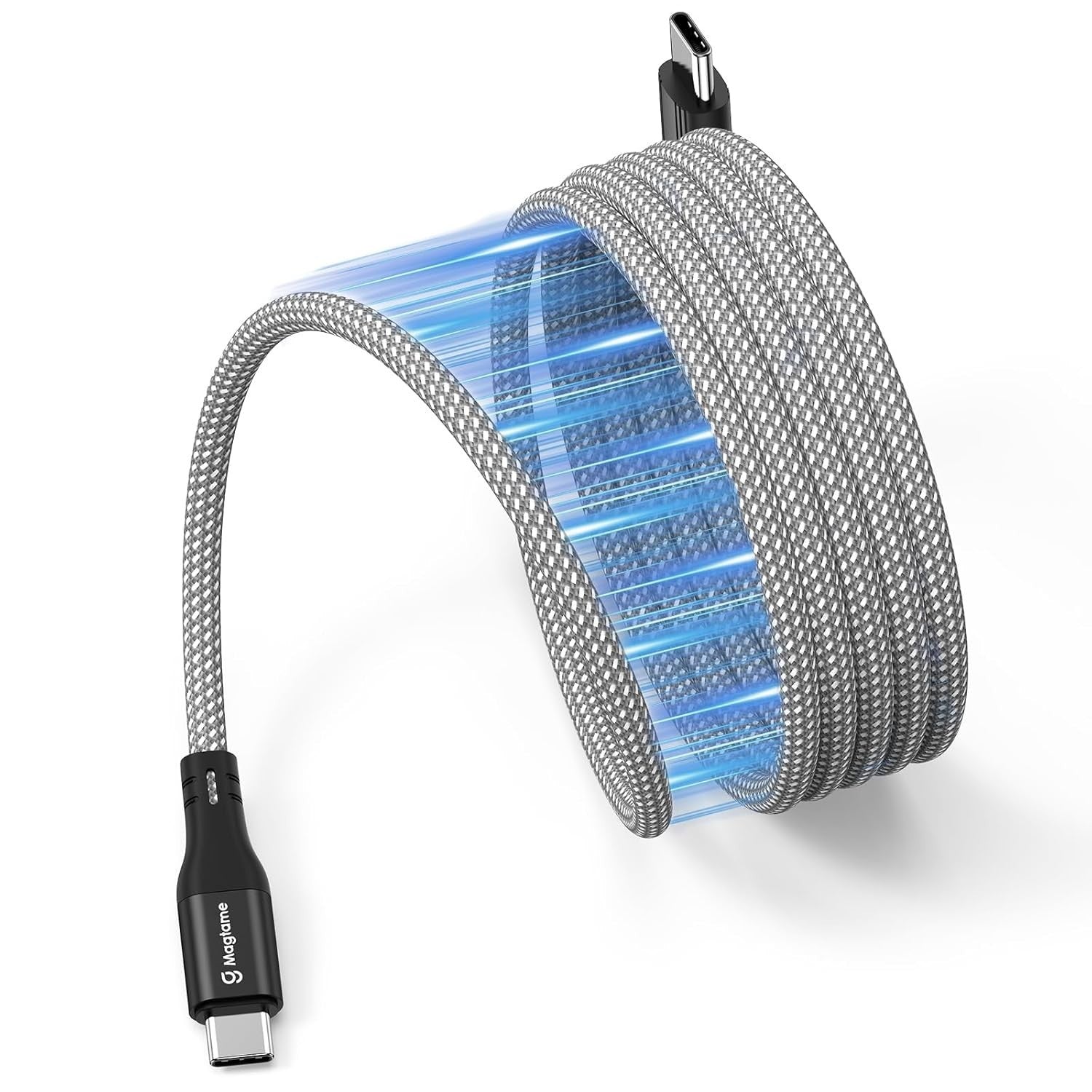 Magtame Magnetic USBC To C Cable Coiled 1.5M Flexible Cord 60W 480Mbps White New