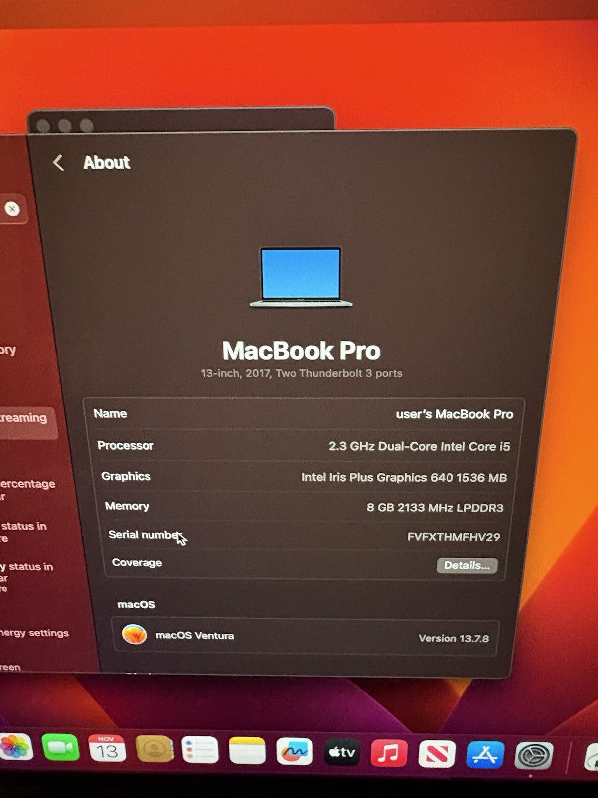 Apple MacBook Pro Retina 13.3" 2017 (P160) 256GB SSD 8GB Ram 2.3GHz Core i5 Grey
